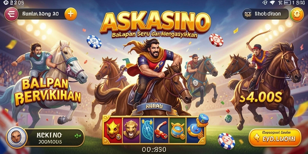 Screenshot gameplay ASKASINO menunjukkan aksi balapan yang mendebarkan.