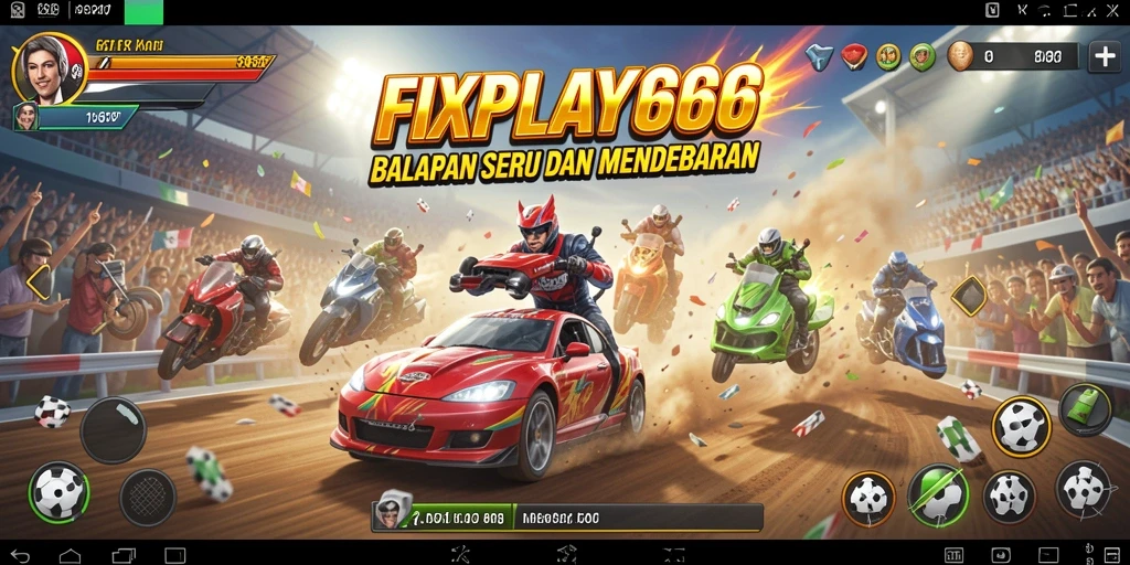 Tampilan menarik dari gameplay FIXPLAY666 dengan mobil balap yang menonjol.
