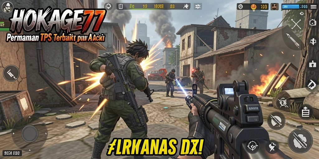 Tampilan seru gameplay HOKAGE77 yang penuh aksi TPS.