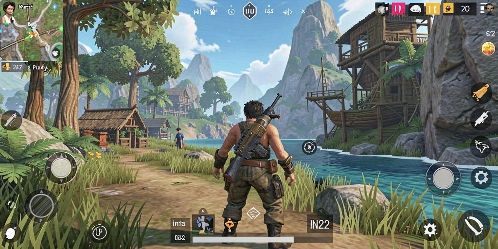 Tangkapan layar gameplay IN22 menampilkan petualangan di dunia terbuka yang luas.
