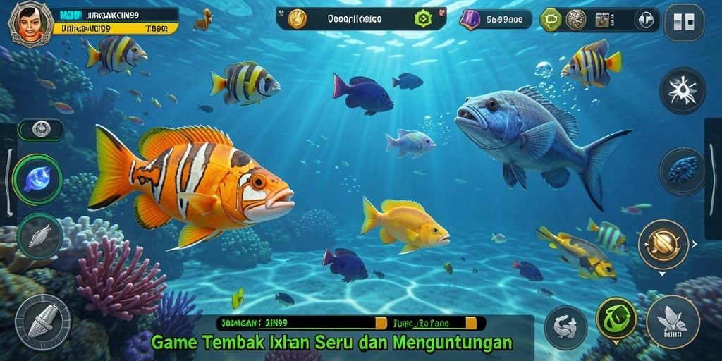 Tampilan gameplay seru JURAGANKOIN99 saat menembak ikan.
