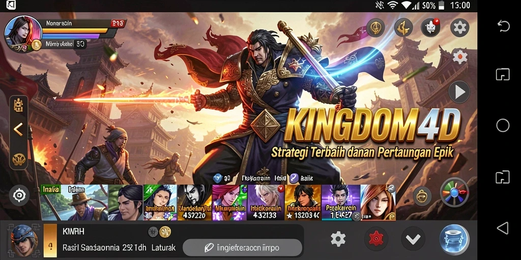 Tampilan gameplay epik di KINGDOM4D dengan pertempuran strategis.