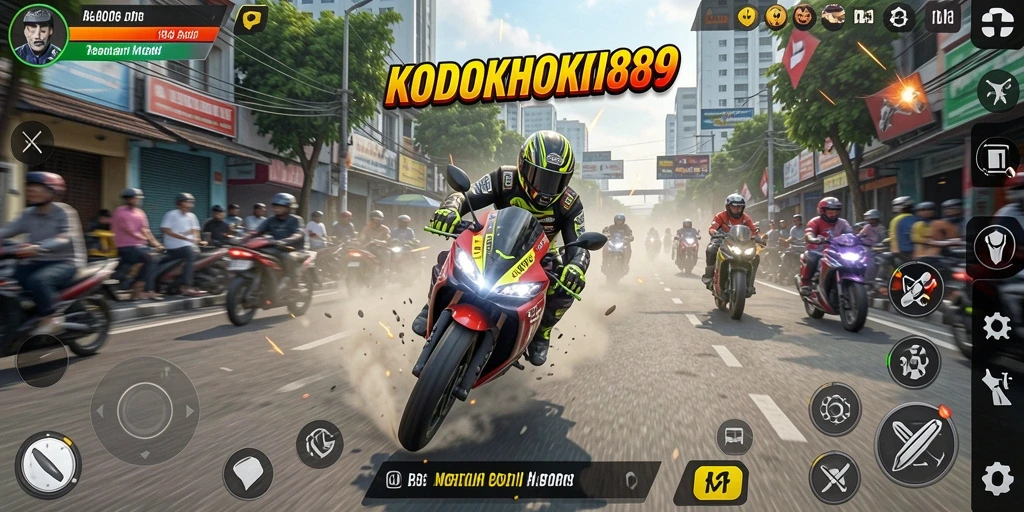Tangkapan layar KODOKHOKI889 menampilkan aksi balapan motor yang mendebarkan.
