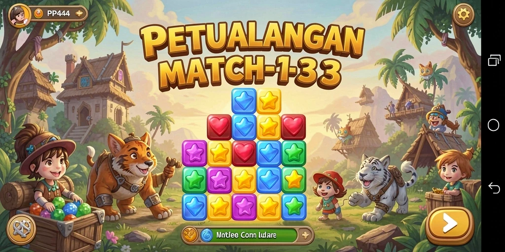 Tampilan menarik dari gameplay PP444 dengan aksi Match-3 yang intens.
