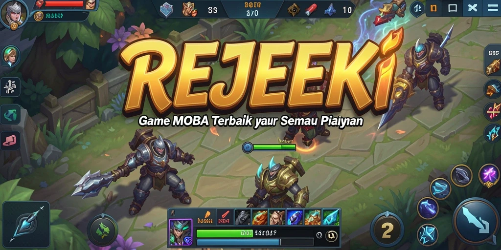 Tampilan gameplay REJEKI yang mendebarkan di arena MOBA.