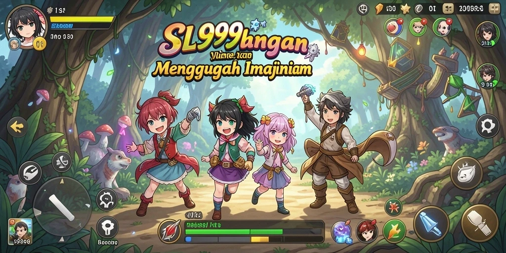Gameplay SL999 dengan karakter Anime yang beraksi di dunia fantastis.