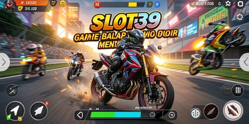 Tampilan gameplay SLOT39 dengan balapan menegangkan di trek.